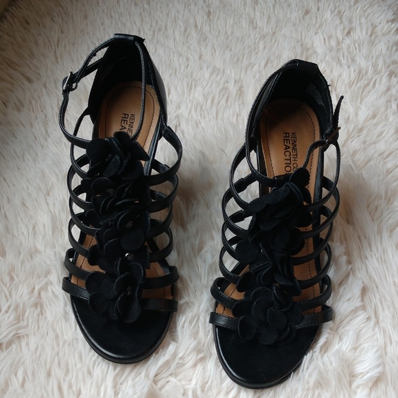 Kenneth Cole Reaction Shoes - Kenneth Cole Black Leather Gladiator Heels